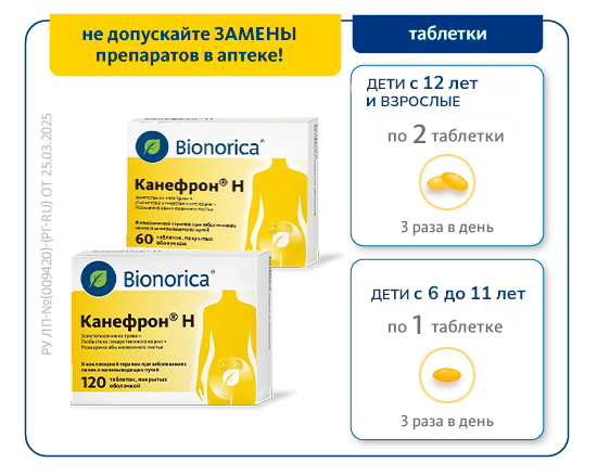 Дозировки для таблеток Канефрон<sup>®</sup> Н